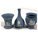 3 Wedgwood Blue Jasperware Vases