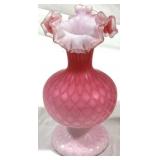 Satin Quilted Cranberry Art Glass Vase