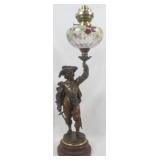 Frondeur Bronze Figural Kerosene Lamp 24"