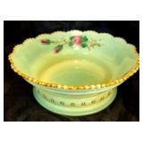 Heisey Hand Painted Custard Uranium Glass Bowl
