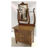 Vintage Oak Hotel Washstand w/ Mirror