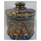 Fenton Grape Carnival Glass Lidded Jar 8"