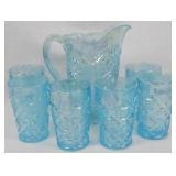 Imperial Aqua Blue Pitcher & 6 Tumblers
