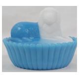 Blue & White Slag Glass Puppy Dog Jar 4.5"