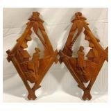 Pair Carved Wood Polynesian Boy/Girl Wall Art