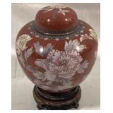Cloisonne Ginger Jar w/ decorative wood stand