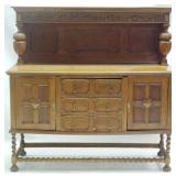 Oak Barley Twist Carved Buffet w/ Rack