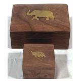 2 Elephant Inlaid Wood Jewelry Boxes