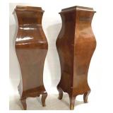 Pair French Satinwood Marble Top Pedestals