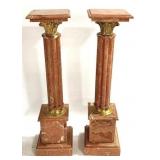 Pair Corinthian Column Marble Plant Stands