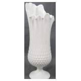 Fenton Milk Glass Hobnail Swung Vase 16"