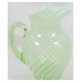 1939 Fenton Green Swirl Optic Uranium Pitcher 9.5"