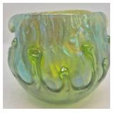 Loetz Art Nuveau Green Iridescent Crimped Vase