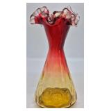 Vintage Amberina Ruffled Art Glass 6.5" Vase