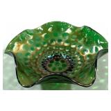Fenton Carnival Glass Dot Green Bowl