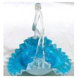 Blue Art Glass Twisted Handle Basket