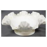 Milk Glass Ruffled Footed Bowl 4x11"