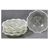 7 Moonstone Hobnail Crimped Bowls 1.5x6"