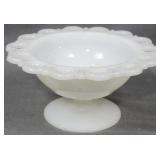 Lace Edge Milk Glass Compote 3.5x7"