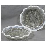2 Moonstone Hobnail Bowls 1.5x8"