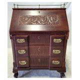 Heavily Carved Horner Slant Front Secretary w/ key