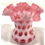 Fenton Coin Dot Cranberry Vase 6.25