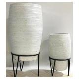 Set of 2 Metal Base Planter Vases