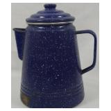 Blue Speckled Enamelware Coffeepot 10"