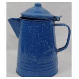 Blue Speckled Enamelware Coffeepot 9.5"