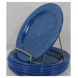 7 Blue Speckled Enamelware Dinner Plates 10.5"