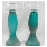 Pair of Glass Candlestands 10.5"