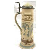 Vintage Mettlach German Beer Stein w/ inlay lid