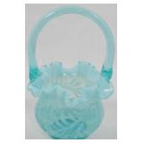 Fenton Aqua Opalescent Fern Basket 6.5"