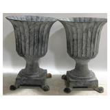 Matching Pair Cast Iron Urns 19 x 14