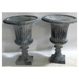 Matching Pair Cast Iron Urns 24 x 19
