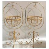 Pair Hanging Metal Planters on Stands