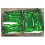 2 Trays of Green Glass Vases