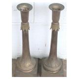 2 Brass Candle Holders - 13" Tall