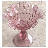 Pink Glass Compote - 6" Tall