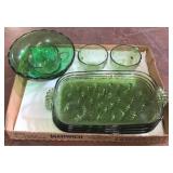 Tray Lot of Green Glass Items