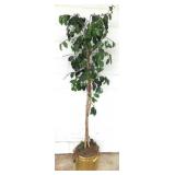 Faux Tree with Brass Planter - 74" Tall