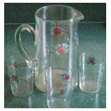 Vintage Pitcher & 3 Tumblers 9" / 3.75"