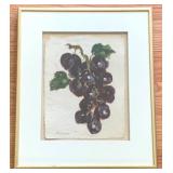 Signed Grape Artwork on Paper 13 x 11