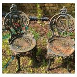 Pair Vintage Cast Iron Chairs 31 x 14 x 15