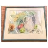Signed Still Life Watercolor 23 x 25.5