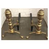 Pair Brass Beehive Design Andirons 20 x 36