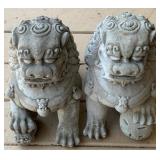 Pair Concrete Foo Dog Statues 14"