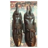 Pair Carved wood Masks 9"