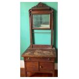 Vintage Oak Washstand w/ Mirror Rack