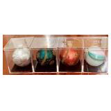 4 Glass Ornaments in Cases